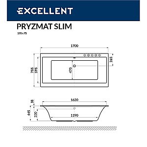 Ванна акриловая Excellent Pryzmat Slim NANO WAEX.PRY17S.NANO.GL 170х75 белая с гидромассажем купить в интернет-магазине Sanbest