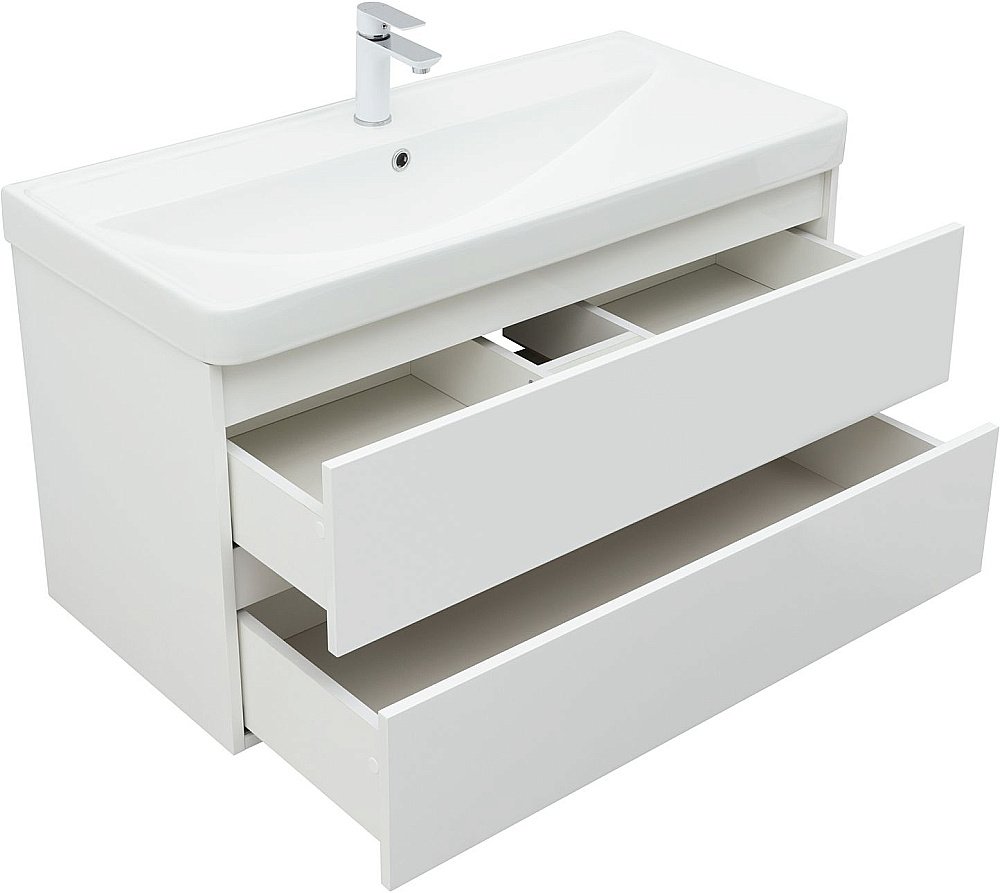 Тумба с раковиной Aquanet Вега 100 белый глянец для ванной в интернет-магазине Sanbest