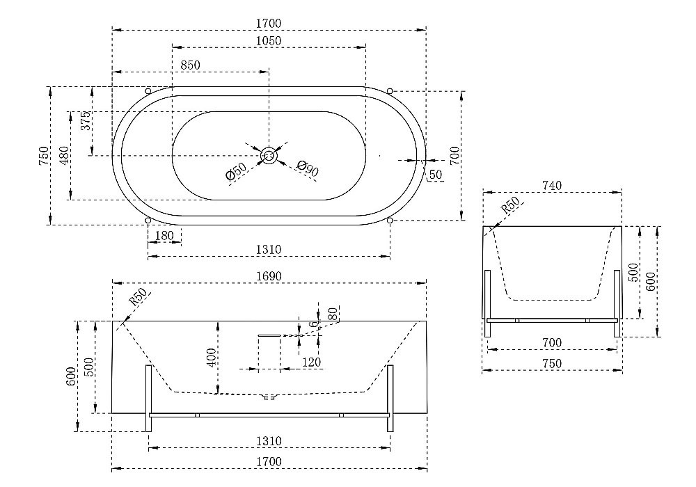Ванна акриловая ABBER AB9443 170х75 белая купить в интернет-магазине Sanbest