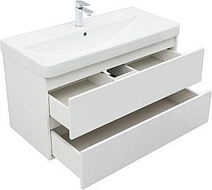 Тумба с раковиной Aquanet Вега 100 белый глянец для ванной в интернет-магазине Sanbest