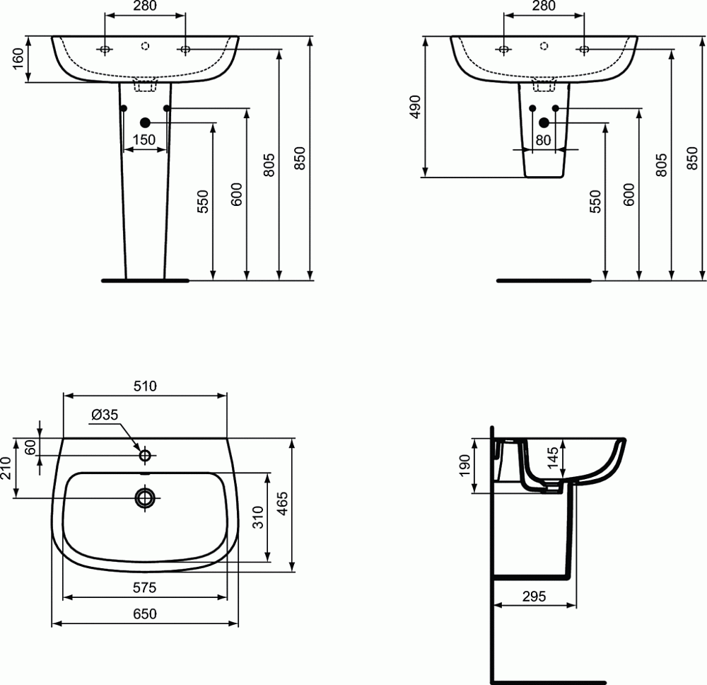 Раковина на полупьедестале Ideal Standard Esedra T279701 купить в интернет-магазине Sanbest