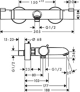 Смеситель для ванны Hansgrohe Ecostat Comfort 13114000 купить в интернет-магазине сантехники Sanbest