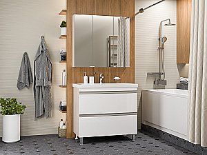 Тумба с раковиной Misty Ингрид - 90 П-Инг-01090-012Я белая для ванной в интернет-магазине Sanbest