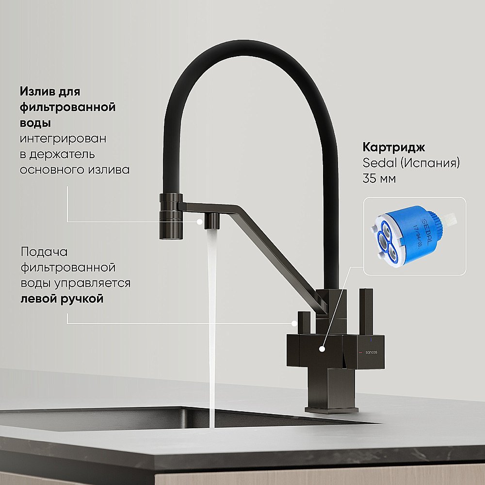 Смеситель для кухни Sancos Loro SC4007GG вороненая сталь купить в интернет-магазине сантехники Sanbest