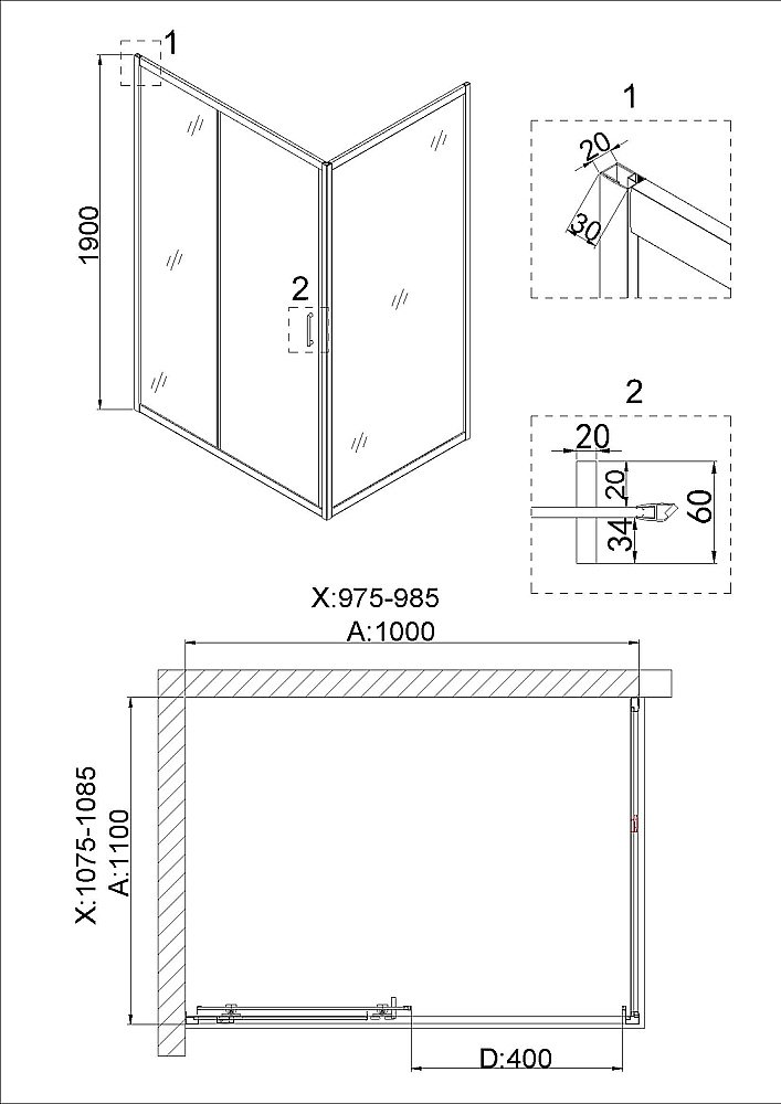 Душевая дверь Niagara Nova NG-42-10AG 100 купить в интернет-магазине Sanbest
