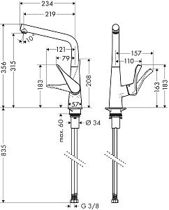 Смеситель для кухни Hansgrohe Metris 14822800 купить в интернет-магазине сантехники Sanbest