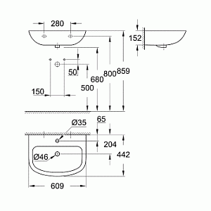 Раковина с полупьедесталом Grohe Bau Ceramic GR2007-2 61 купить в интернет-магазине Sanbest