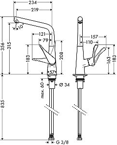 Смеситель для кухни Hansgrohe Metris 14822800 купить в интернет-магазине сантехники Sanbest