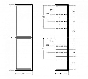 Пенал подвесной Cezares GIUBILEO-1500-2A-SC-BL Bianco Lucido для ванной в интернет-магазине сантехники Sanbest