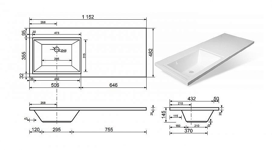 Раковина Эстет Даллас 115 ФР-00001936 белая купить в интернет-магазине Sanbest