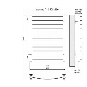Полотенцесушитель электрический Terminus Авиэль П10 500x696 левый/правый купить в интернет-магазине сантехники Sanbest
