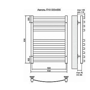 Полотенцесушитель электрический Terminus Авиэль П10 500x696 левый/правый купить в интернет-магазине сантехники Sanbest