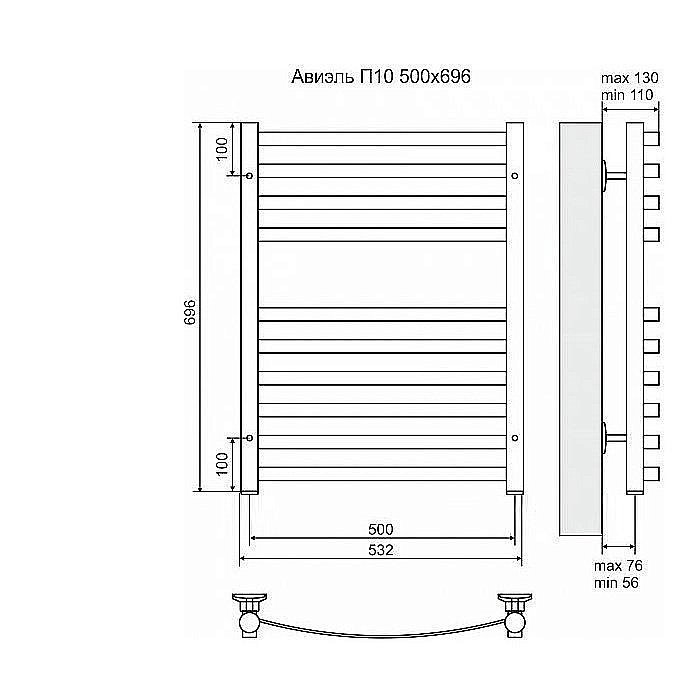 Полотенцесушитель электрический Terminus Авиэль П10 500x696 левый/правый купить в интернет-магазине сантехники Sanbest