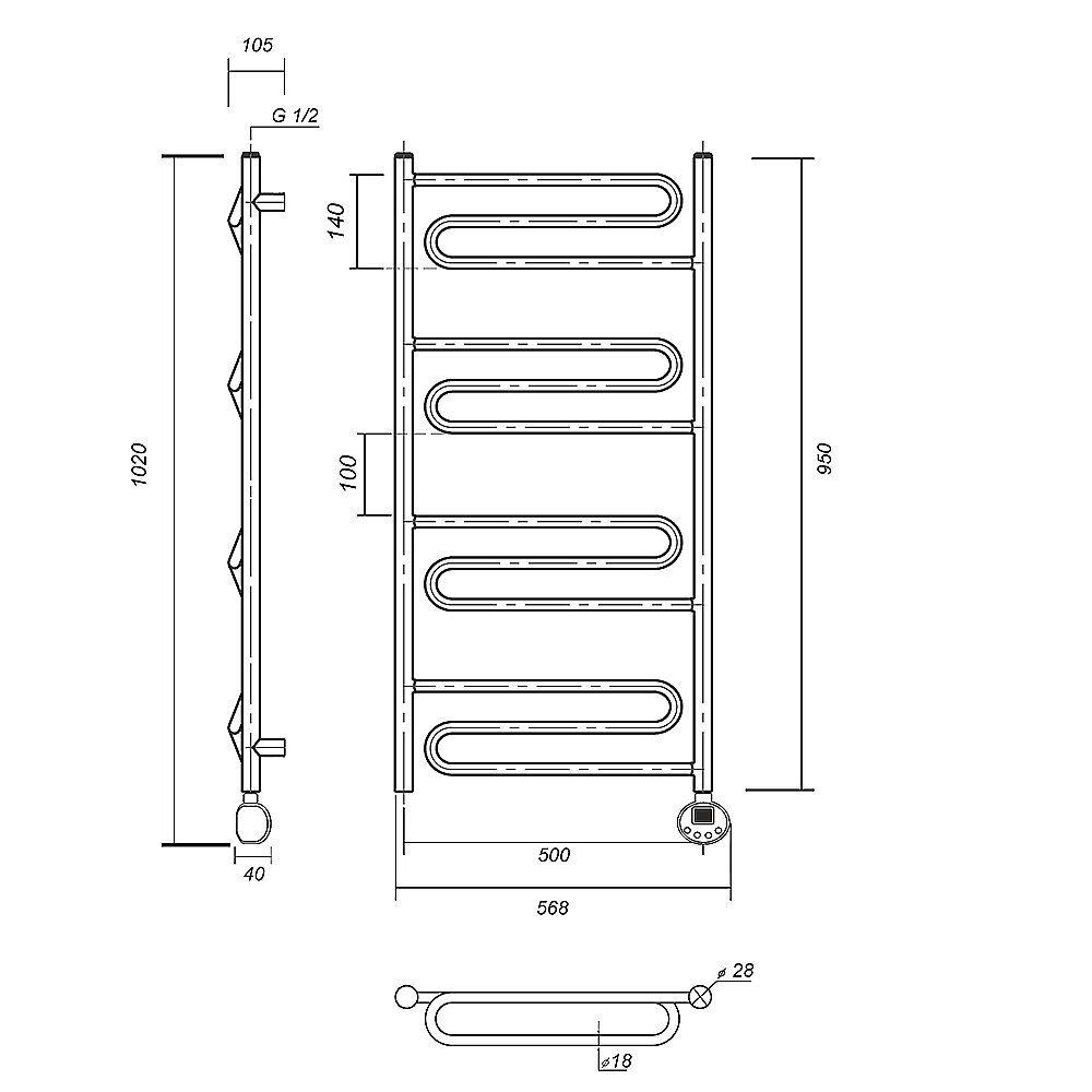 Полотенцесушитель электрический Domoterm Офелия П12 500x950 АБР E бронза купить в интернет-магазине сантехники Sanbest