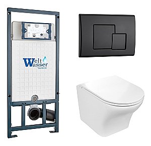 Унитаз с инсталляцией WeltWasser MARBERG 507+ODENBACH 004 GL-WT+MAR 507 SE MT-BL белый глянец/кнопка черная матовая купить в интернет-магазине Sanbest
