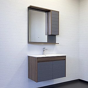 Тумба с раковиной Comforty Кемер 75 00-00017883 антрацит/дуб тёмно-коричневый для ванной в интернет-магазине Sanbest