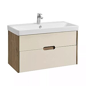Тумба с раковиной Акватон Оливия 90 бежевая/дуб веллингтон для ванной в интернет-магазине Sanbest