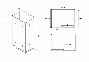 Душевой уголок ABBER Schwarzer Diamant AG30160BH-S90B-S90B 160х90 стекло прозрачное/профиль черный купить в интернет-магазине Sanbest