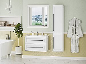 Пенал напольный с Б/К Misty Марта 35 П-Мрт05035-011 белый для ванной в интернет-магазине сантехники Sanbest