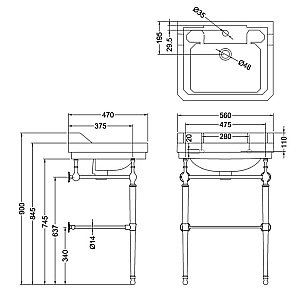Консоль с раковиной Burlington Edwardian B5 3TH золото для ванной в интернет-магазине сантехники Sanbest