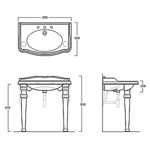Консоль с раковиной Tiffany World King TWKI3090 90 хром с 3 отверстиями для ванной в интернет-магазине сантехники Sanbest