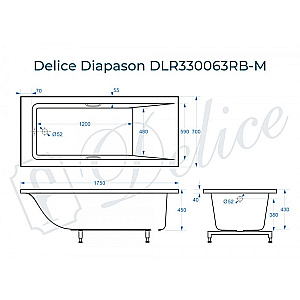 Ванна Delice Diapason DLR330063RB-M 175х70 белая матовая/ручки черные купить в интернет-магазине Sanbest