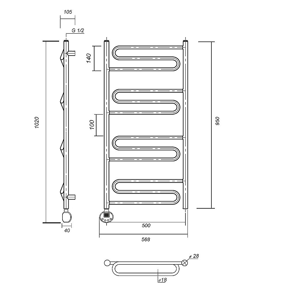 Полотенцесушитель электрический Domoterm Офелия П12 500x950 АБР E бронза купить в интернет-магазине сантехники Sanbest
