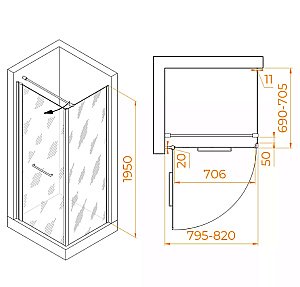 Душевой уголок RGW Passage PA-148 (PA-103 + Z-050-2 + O-104) 80х70 020814887-011 стекло прозрачное/профиль хром купить в интернет-магазине Sanbest