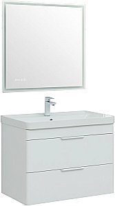 Тумба с раковиной Aquanet Ирис new 80 подвесная белый глянец для ванной в интернет-магазине Sanbest