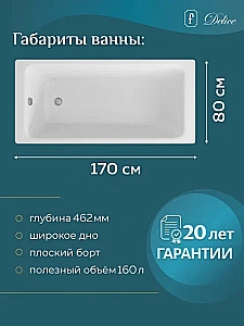 Ванна чугунная Delice Parallel Comfort DLR220502R 170x80 белая с ручками купить в интернет-магазине Sanbest