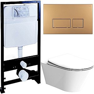 Унитаз Boheme Avva 972-W с инсталяцией и кнопкой 664-G белый глянцевый/золото, безободковый купить в интернет-магазине Sanbest