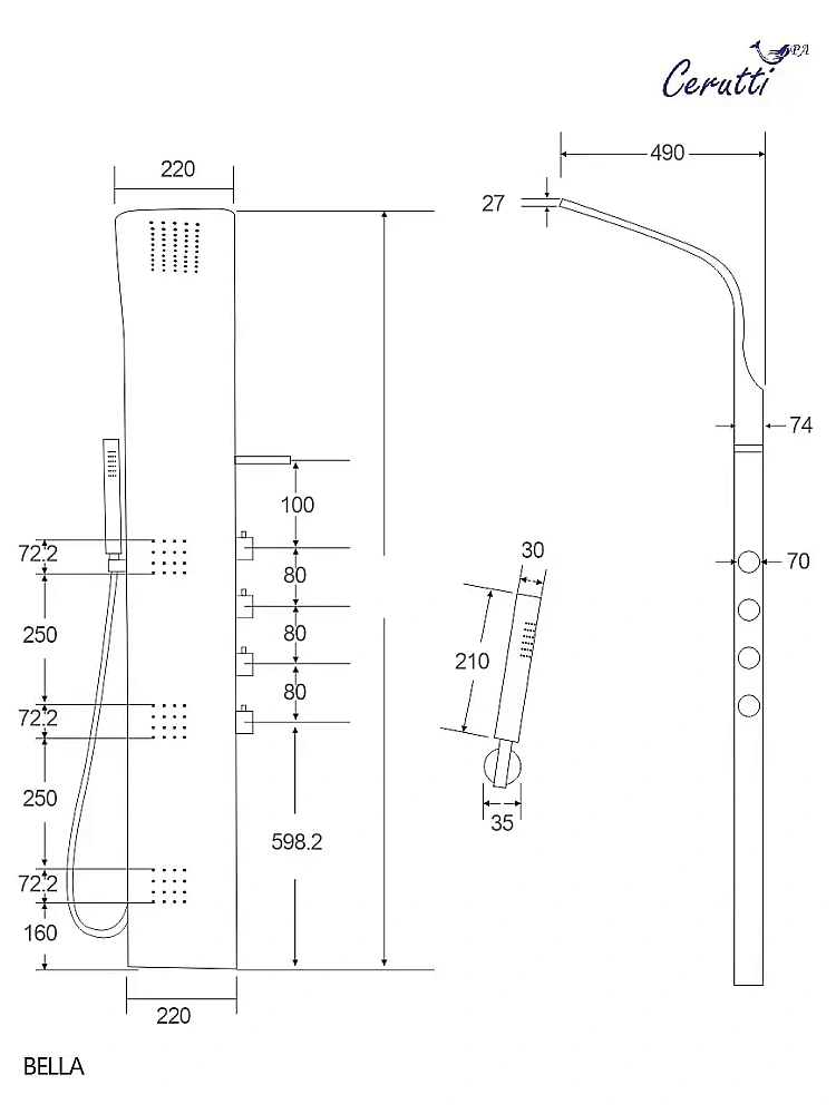 Душевая панель CeruttiSpa BELLA CT11128  хром купить в интернет-магазине сантехники Sanbest
