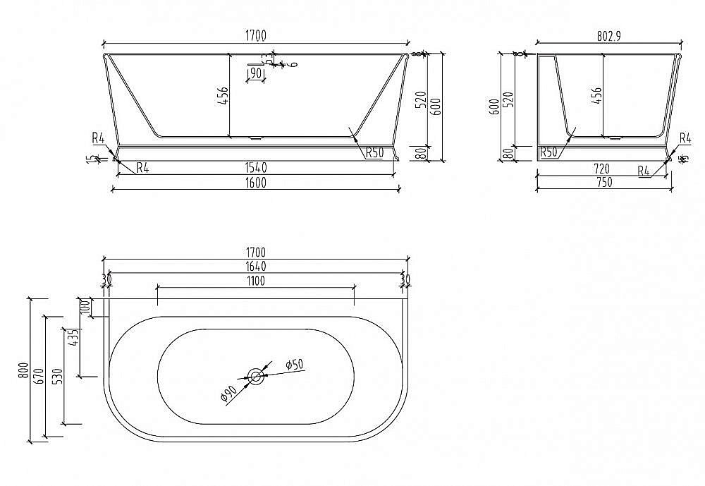 Акриловая ванна Abber AB9276 170х80 купить в интернет-магазине Sanbest