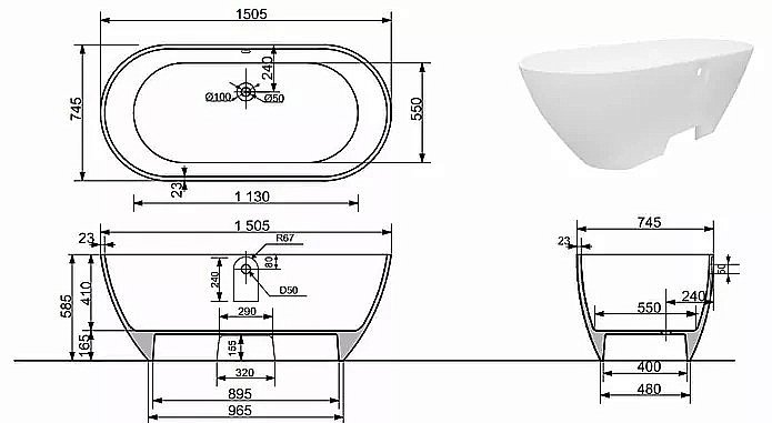 Ванна Эстет Майами 150х75 ФР-00016604 купить в интернет-магазине Sanbest