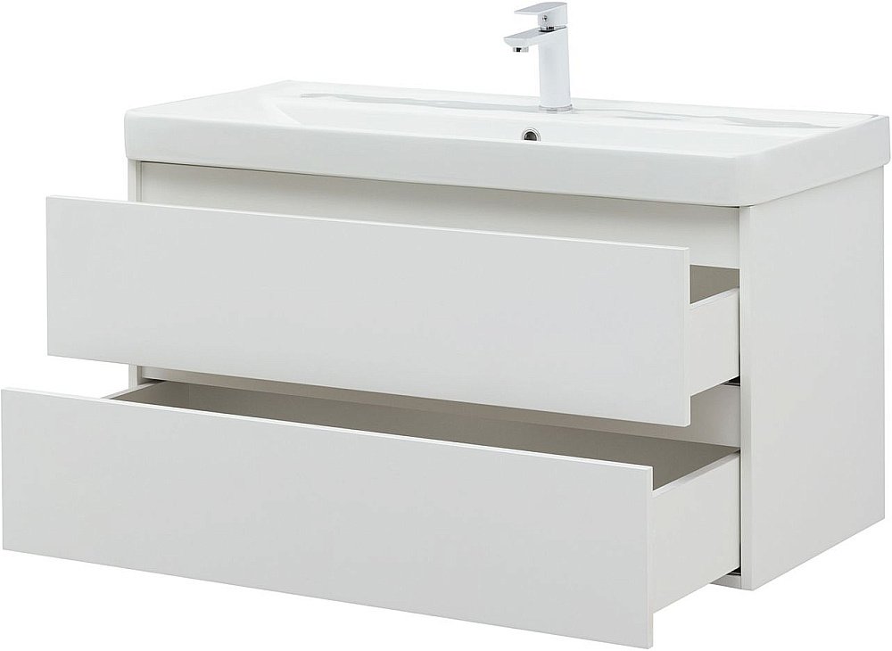 Тумба с раковиной Aquanet Вега 100 белый глянец для ванной в интернет-магазине Sanbest