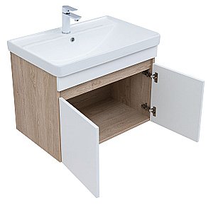 Тумба с раковиной Aquanet Оптима 80 344801+301805 светлый дуб/белый сатин для ванной в интернет-магазине Sanbest