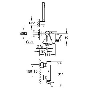 Смеситель для ванны Grohe Plus 33547003 хром купить в интернет-магазине сантехники Sanbest