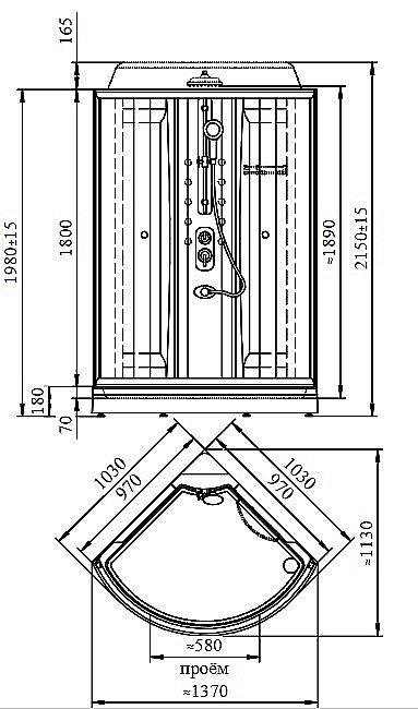 Душевая кабина Радомир Паола 103х103 стекло прозрачное/профиль черный купить в интернет-магазине Sanbest