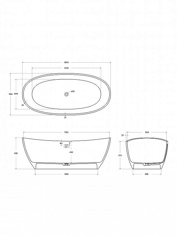 Ванна из искусственного камня BelBagno BB-UNIQUE-180-85-64-SSB белая матовая купить в интернет-магазине Sanbest
