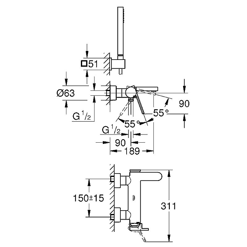 Смеситель для ванны Grohe Plus 33547003 хром купить в интернет-магазине сантехники Sanbest