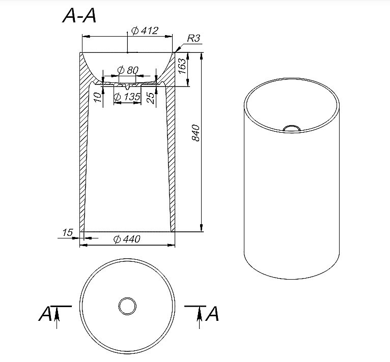 Раковина Holbi Andromeda 44 Nano Concrete 2.02.019.44.4 бетон купить в интернет-магазине Sanbest