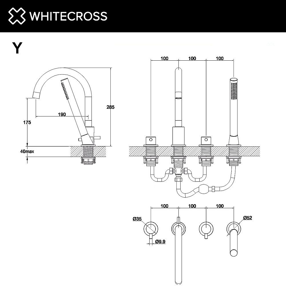 Смеситель для ванны WhiteCross Y Y1232GLB матовое золото купить в интернет-магазине сантехники Sanbest