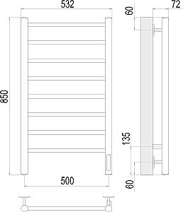 Полотенцесушитель электрический Terminus Аврора П8 500х850 купить в интернет-магазине сантехники Sanbest