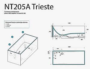 Ванна NT Bagno Trieste NT205А 180х76 белая матовая купить в интернет-магазине Sanbest