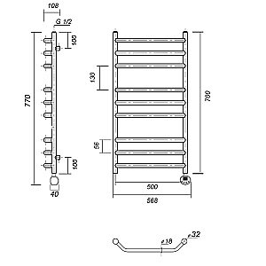 Полотенцесушитель электрический Domoterm Лаура П9 500x700 E хром купить в интернет-магазине сантехники Sanbest