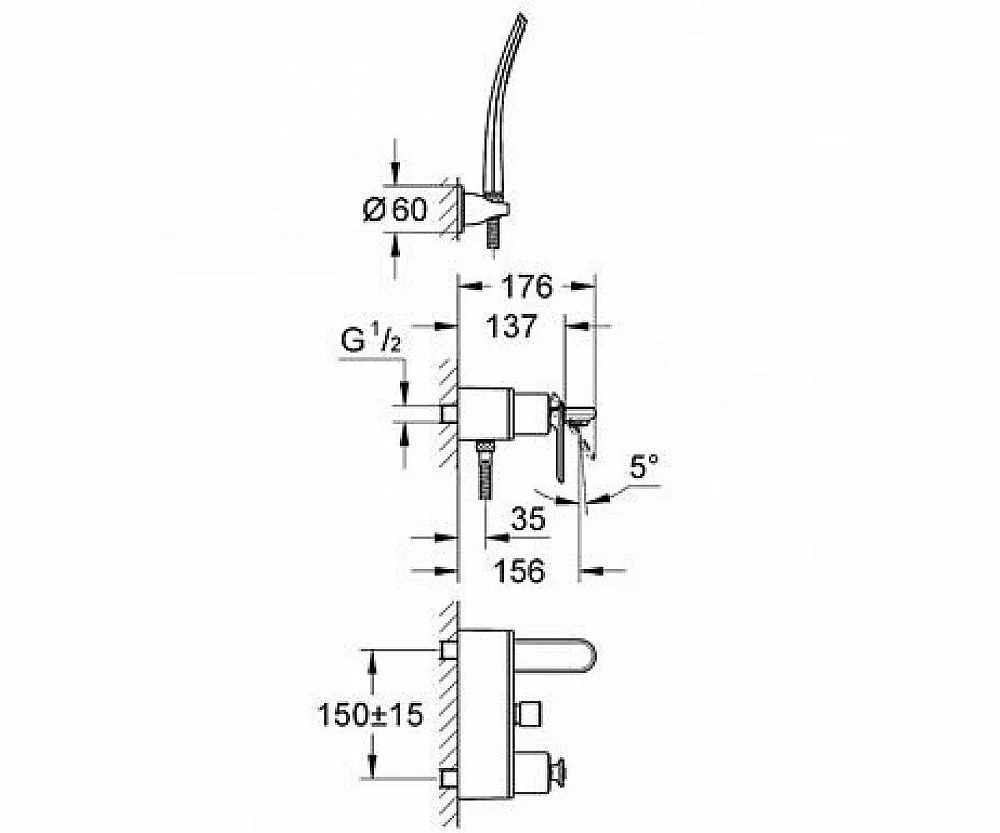Смеситель для ванны и душа Grohe Veris 32196000 купить в интернет-магазине сантехники Sanbest
