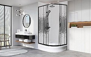 Душевой уголок с поддоном МОНОМАХ ДУ 90/70/180 МЗ BL L/R 10000012455 90x70 стекло прозрачное с рисунком/профиль черный купить в интернет-магазине Sanbest