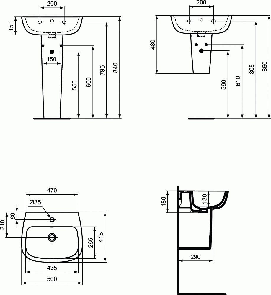 Раковина на полупьедестале Ideal Standard Esedra 50 T280801 белая купить в интернет-магазине Sanbest