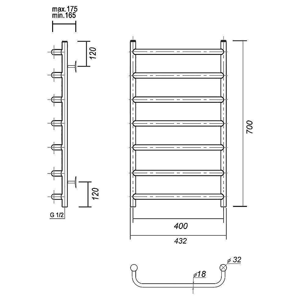 Полотенцесушитель водяной Domoterm Стефано П7 400x700 хром купить в интернет-магазине сантехники Sanbest