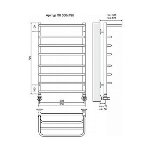 Полотенцесушитель водяной Terminus Арктур П8 500x796 с полкой купить в интернет-магазине сантехники Sanbest